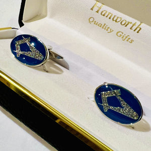 Masonic Oval Blue Silver Cufflinks