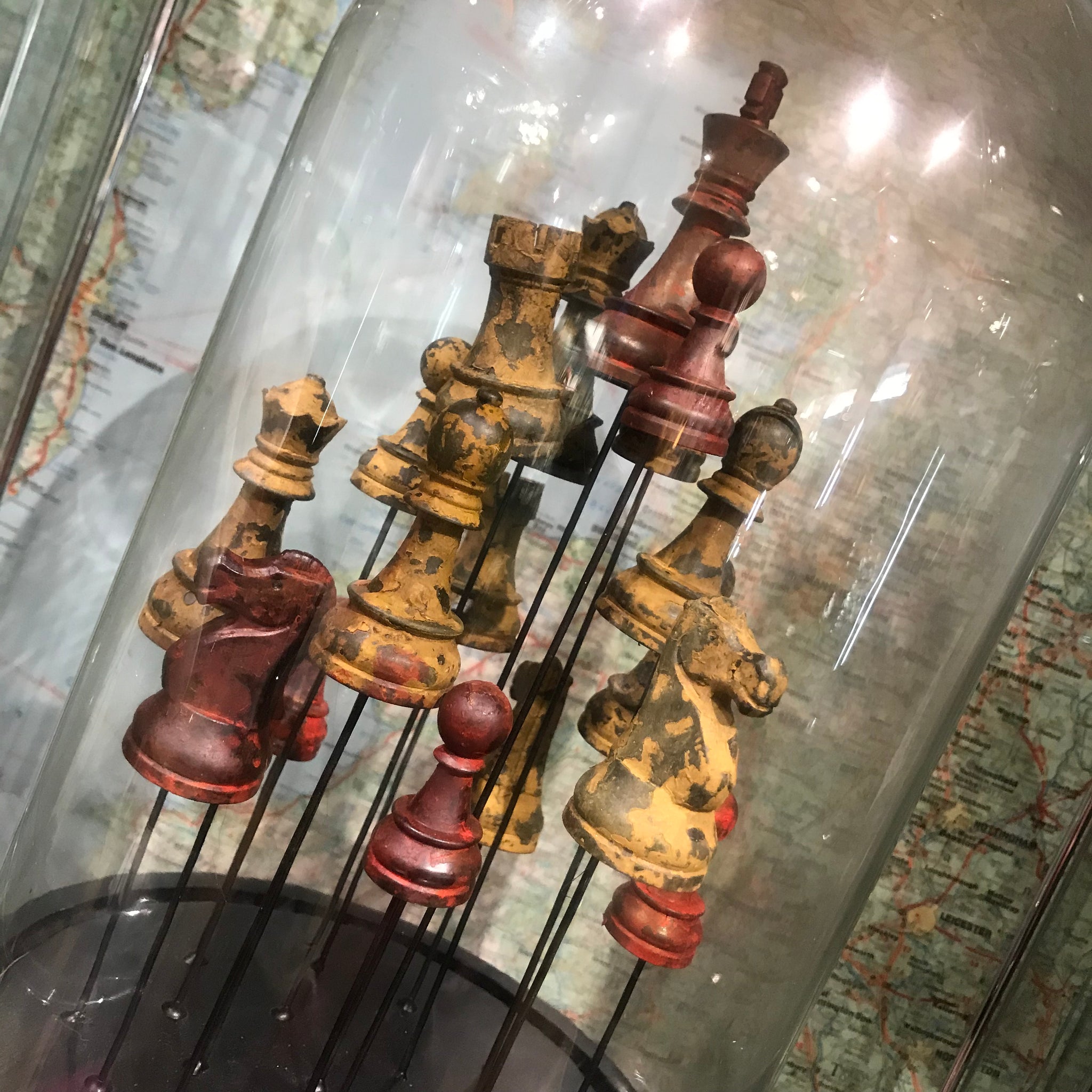 Floating Chess Set Under Dome