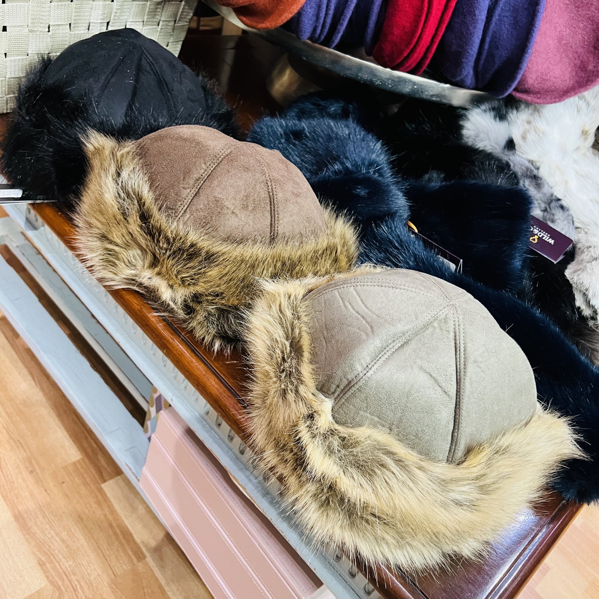 Suedette Hat with Faux Fur Trim