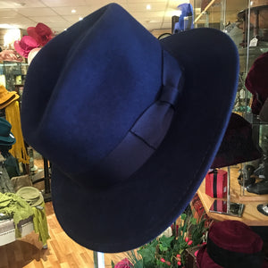 Crushable Navy Fedora Hat with Wide Ribbon