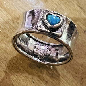 925 Sterling Silver Opal Heart Ring