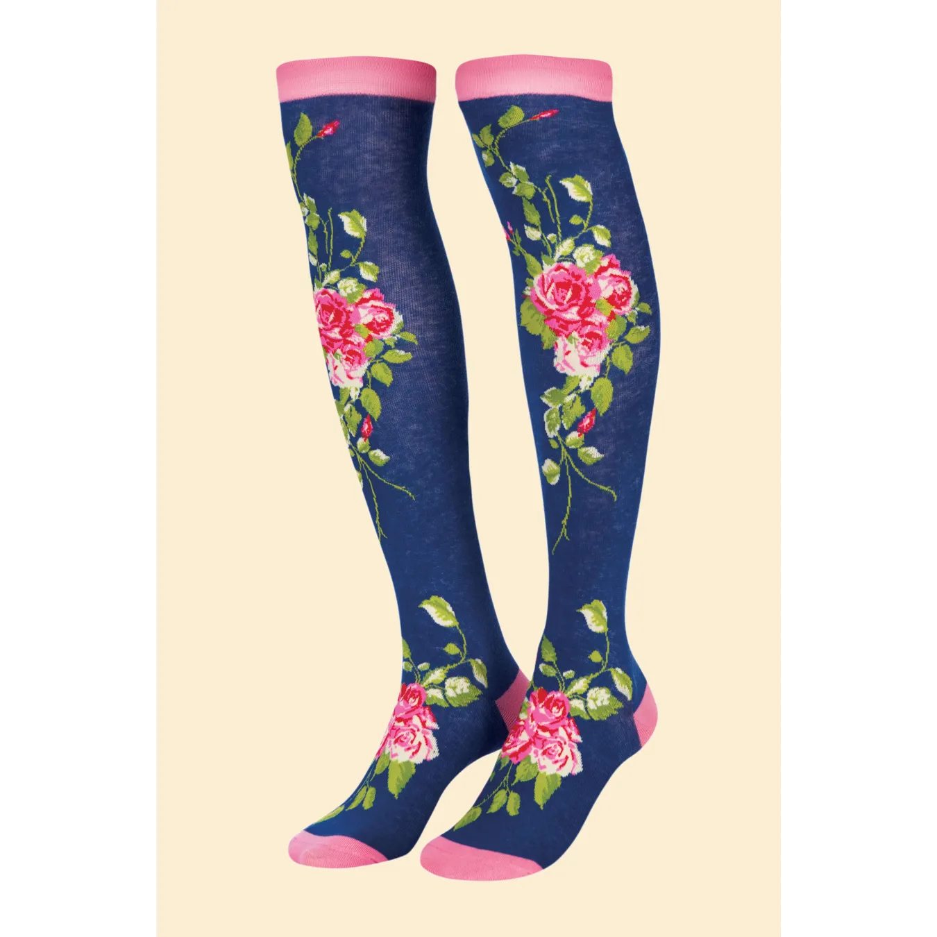 Knee High Socks - Blue Floral Vines