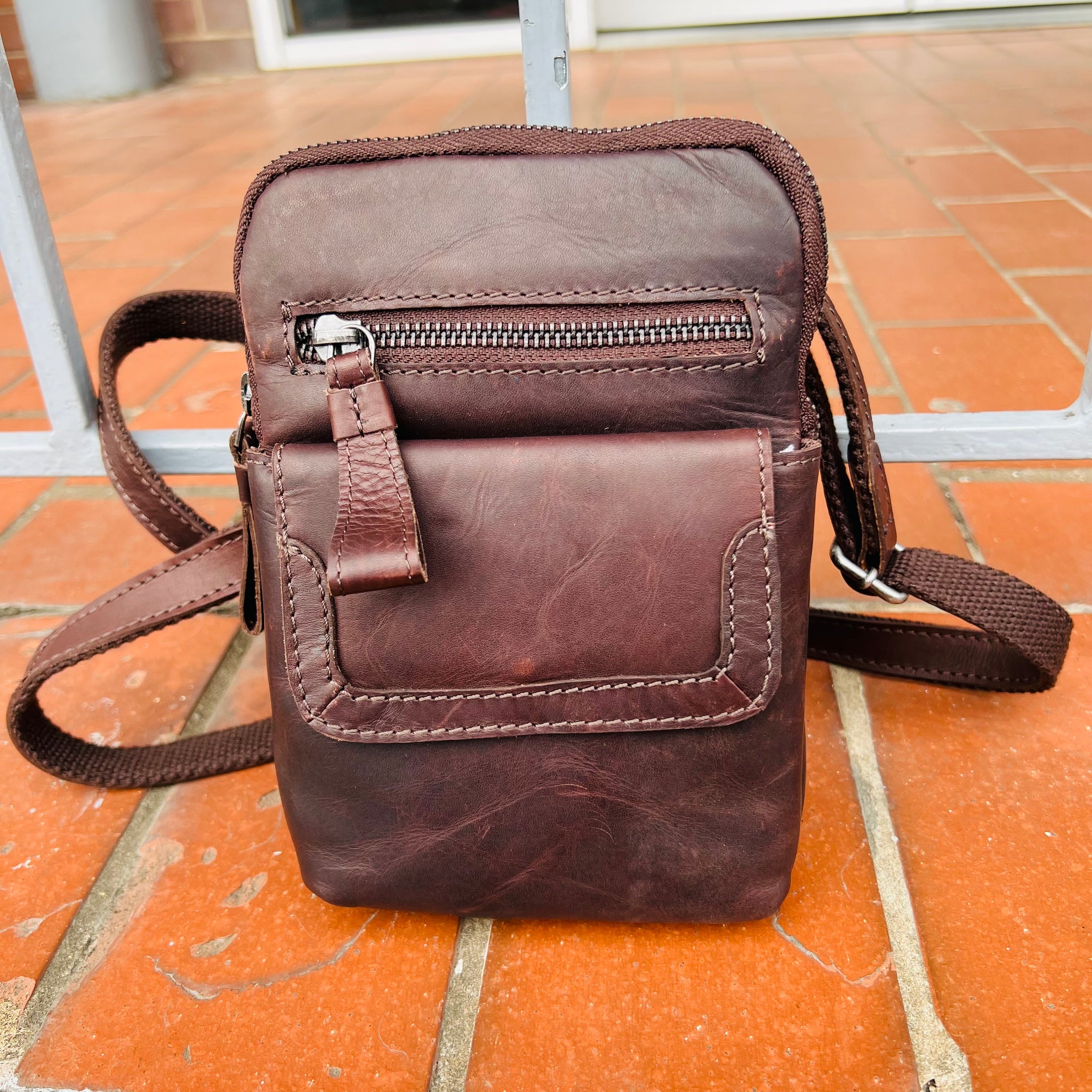 Waxed Leather Crossbody Bag
