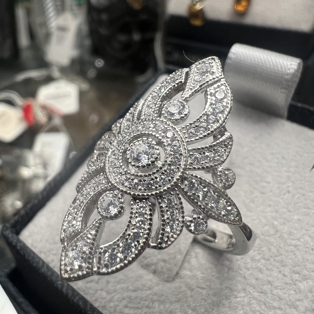 Victorian Style Silver CZ Ring