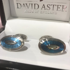 David Aster Cufflinks - Pale Blue Oval Ripple