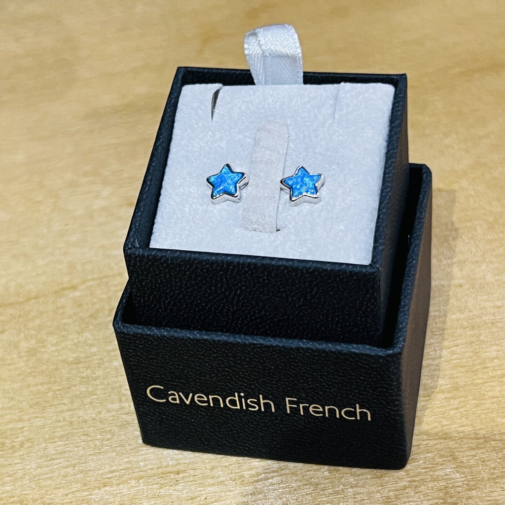 925 Silver and Opal Star Stud Earrings