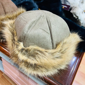 Suedette Hat with Faux Fur Trim