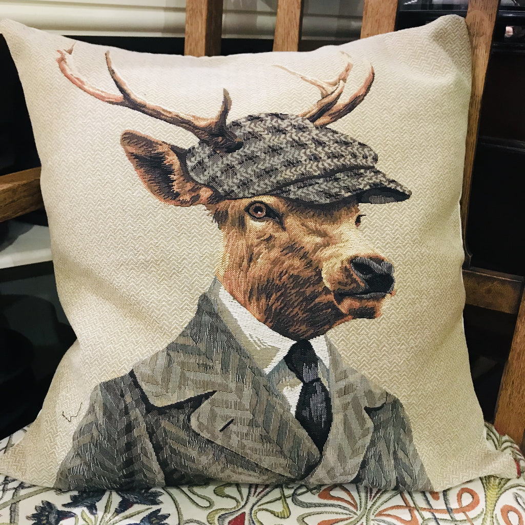 Cushion: stag with cap