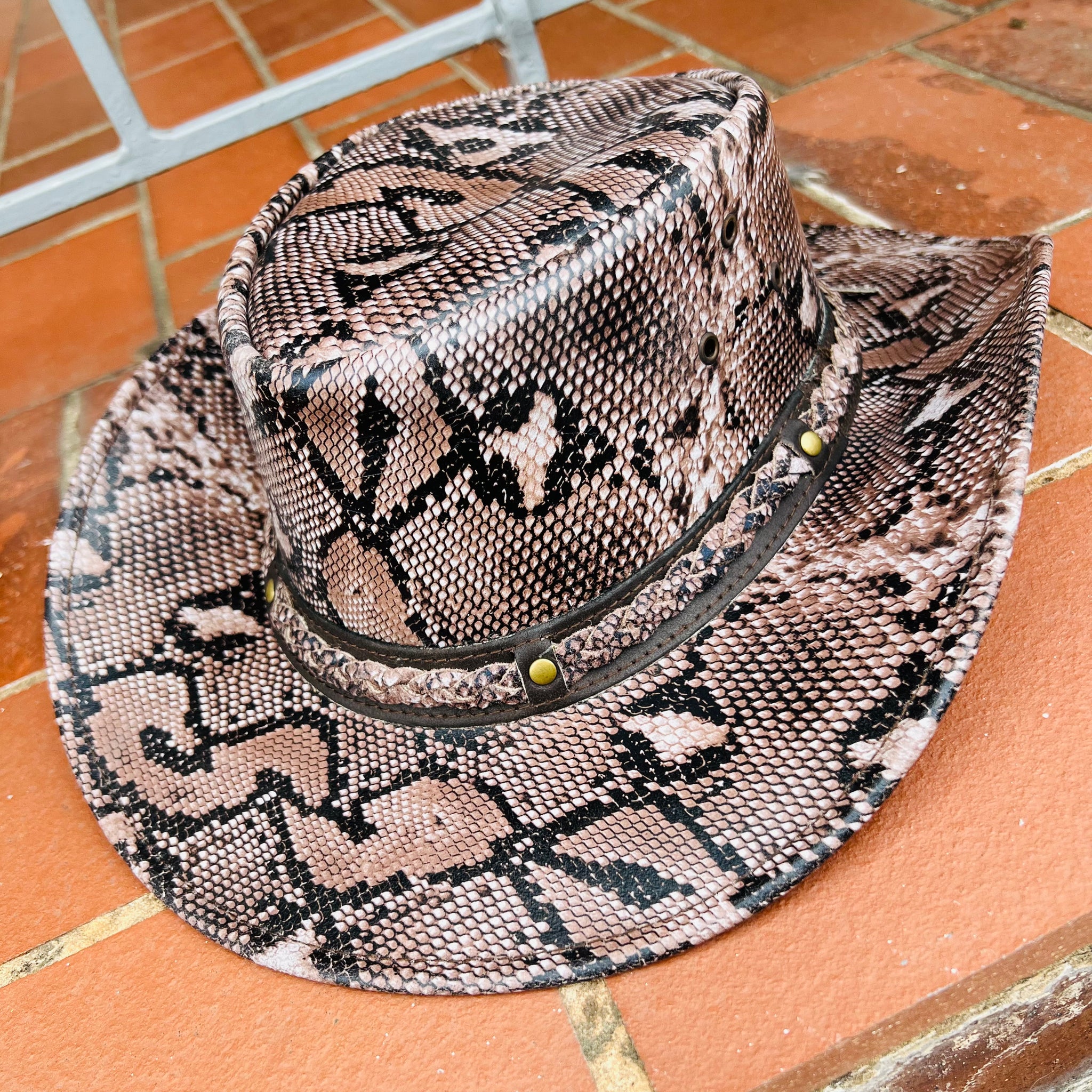 Leather Snake Print Western Fedora Hat