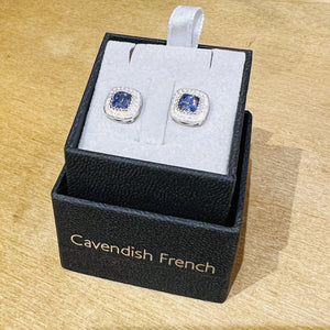 925 Silver Square Tanzanite CZ and CZ Stud Earrings