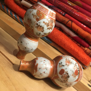 Antique Pair of Miniature Kutani Gourd Vases