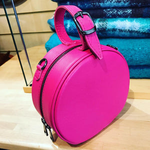 Pink Italian leather round grab bag, hand bag