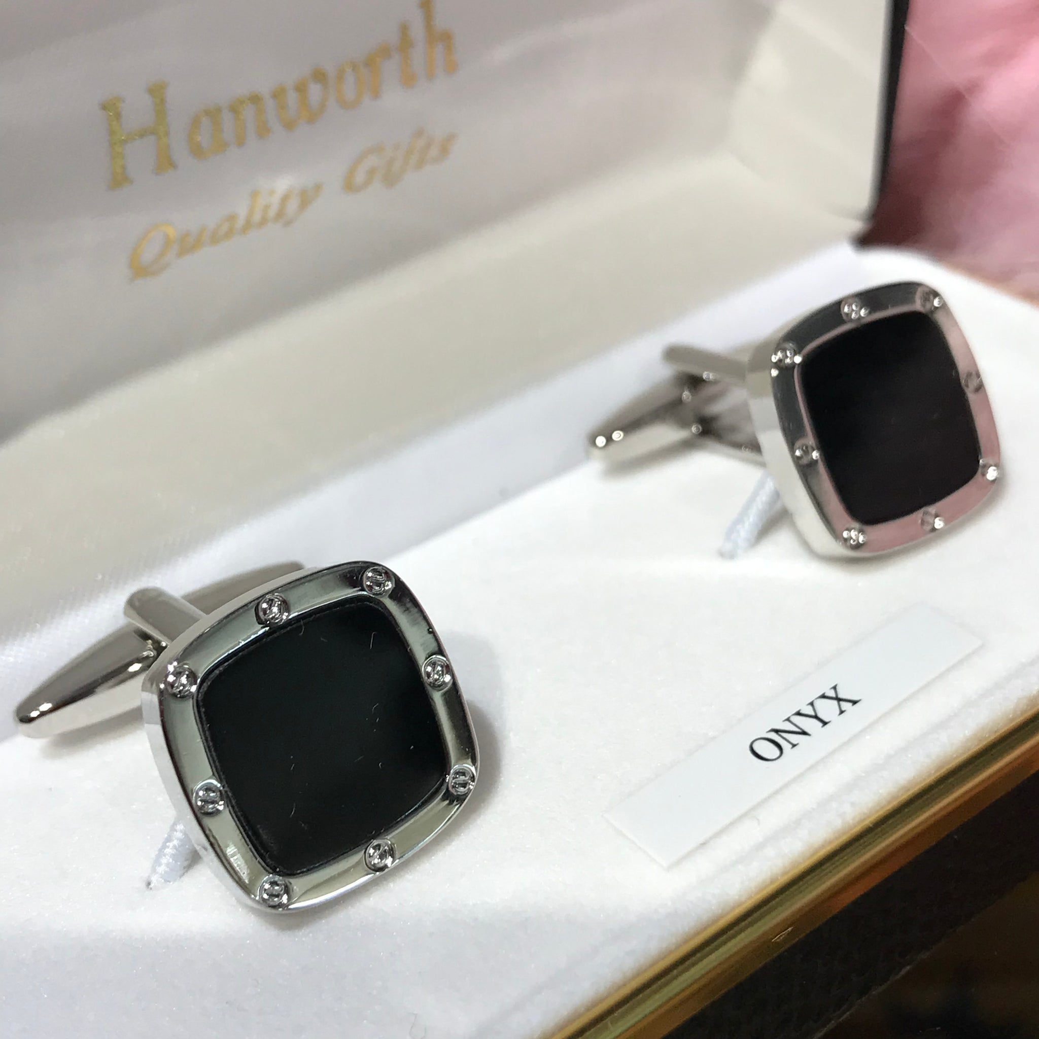 cufflink - square chrome onyx