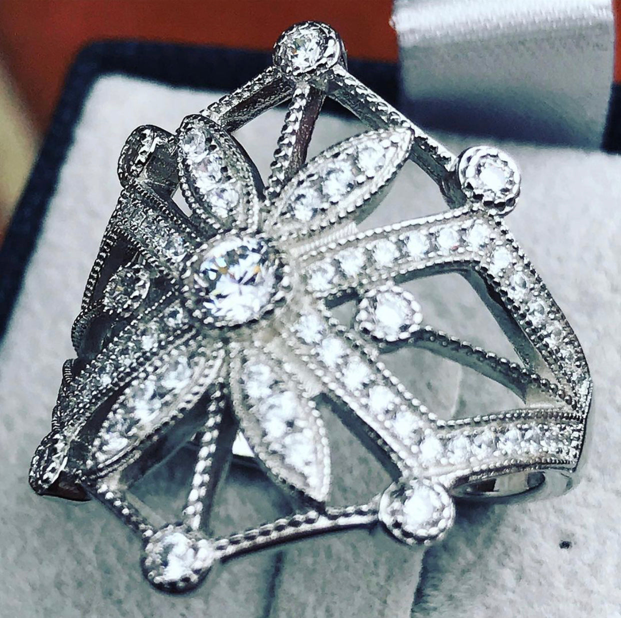 Victorian Style Silver CZ Sun Ring 8/P