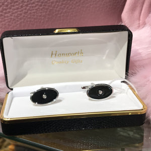 Cufflinks - Oval Black Enamelled with crystal