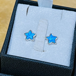 925 Silver and Opal Star Stud Earrings