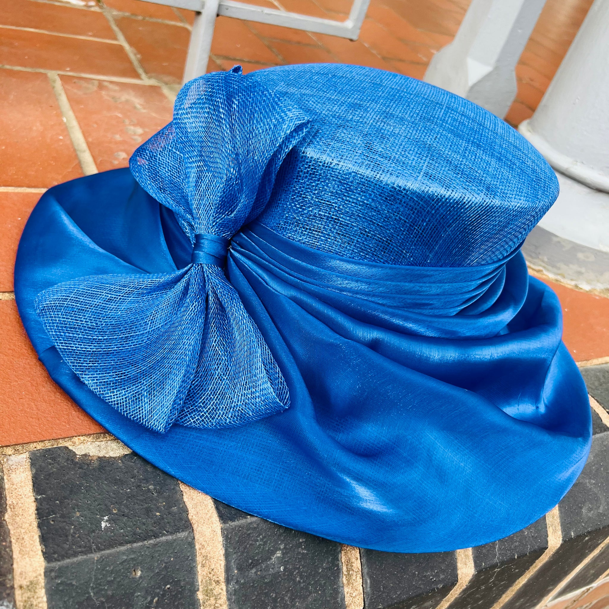 Neptune Blue Covered Sinamay Hat With Bow