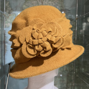 Soft Wool Felt Pull-On Cloche With Flower