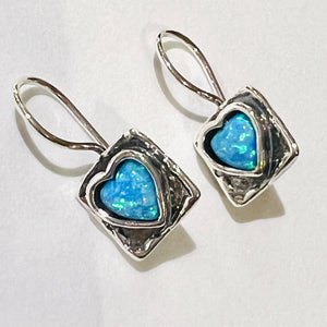 925 Sterling Silver Opal Heart on square back