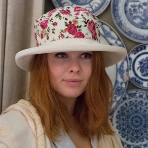 Lottie Linen Coral Floral Cloche Hat