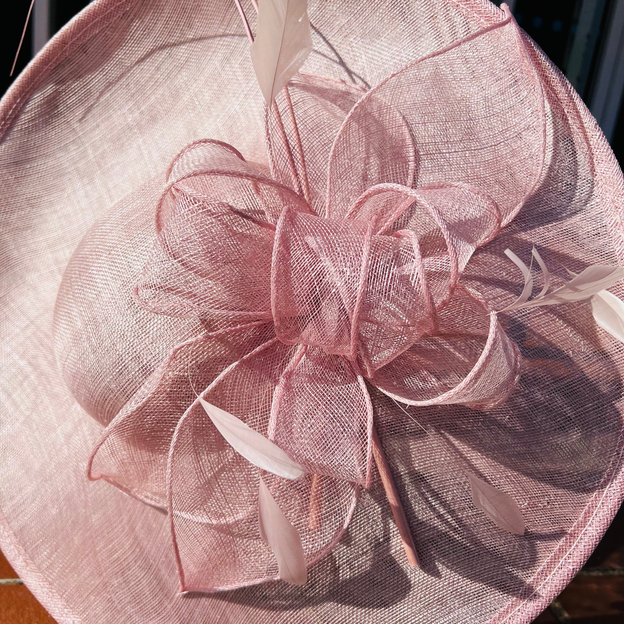 Extra Large Round Sinamay Fascinator with Bow and Quills