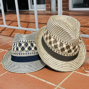 Two Tone Paper Straw Trilby Hat