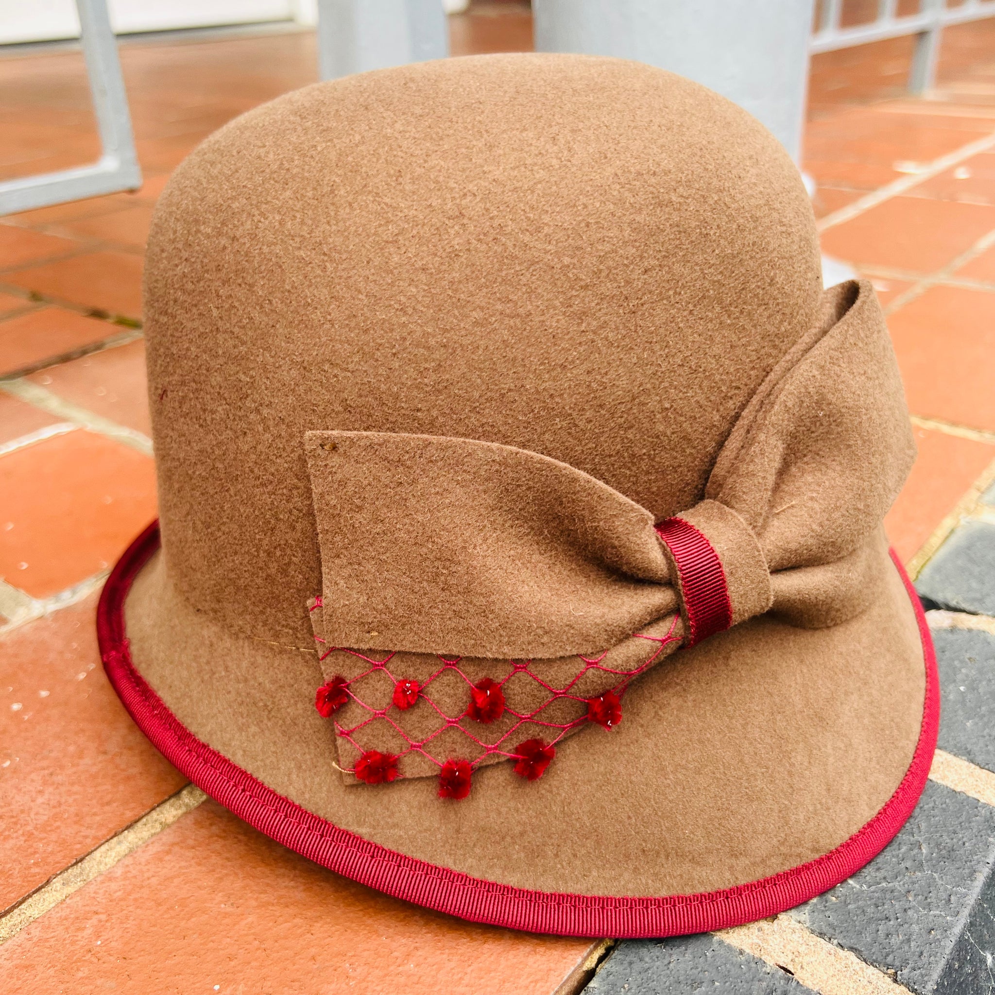 Wool Cloche Hat with Decorative Felt Bow