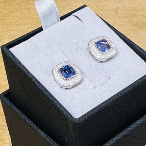 925 Silver Square Tanzanite CZ and CZ Stud Earrings