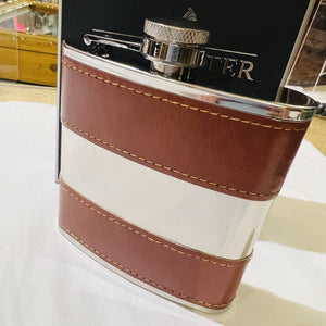 Hip Flask with Brown Leather Bands