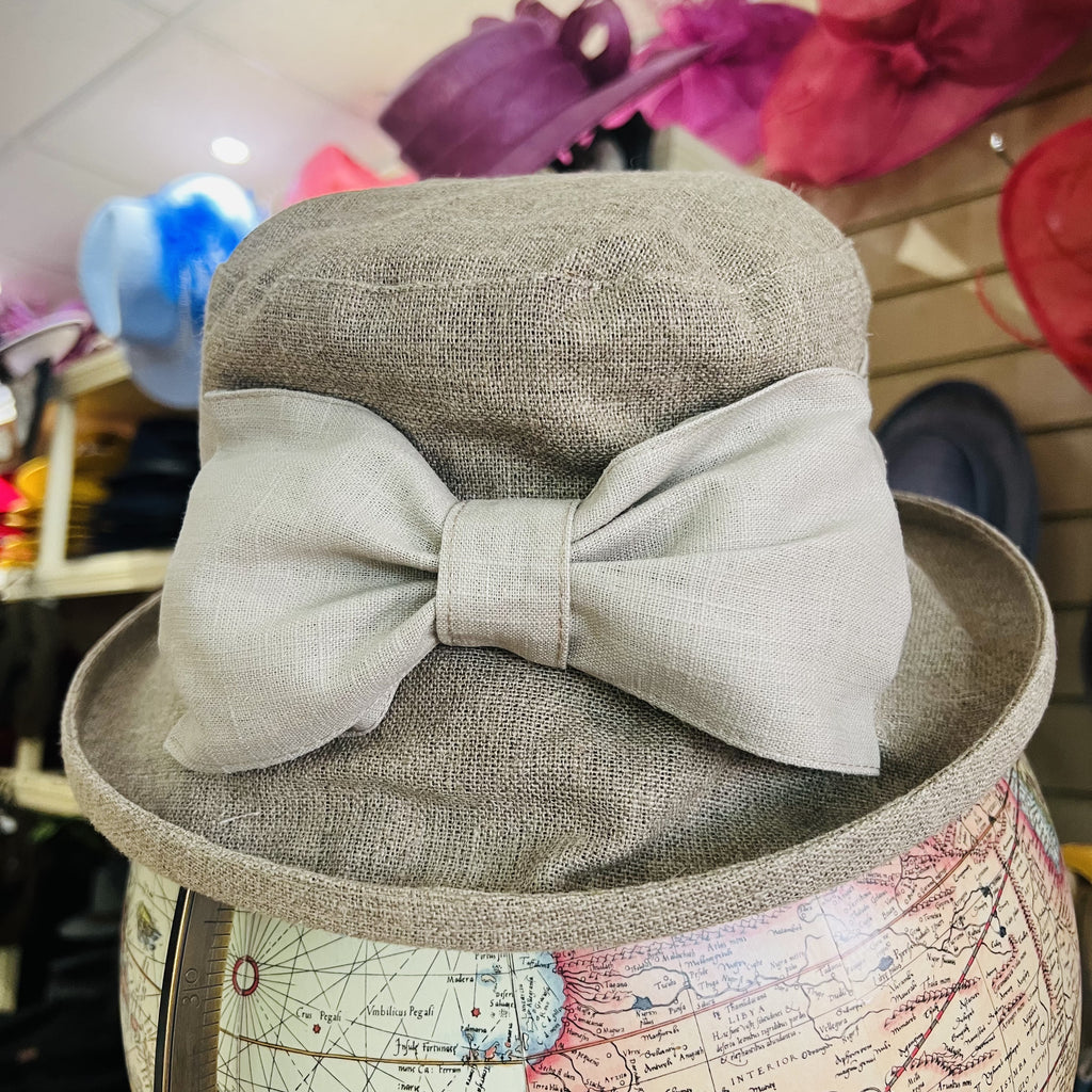 Vintage Style Linen Cloche Hat With Large Bow