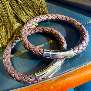 Brown Bracelet Thick Bolo Leather Plaited
