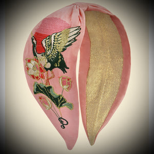 Luxury Embroidered Candy Pink Crane Headband