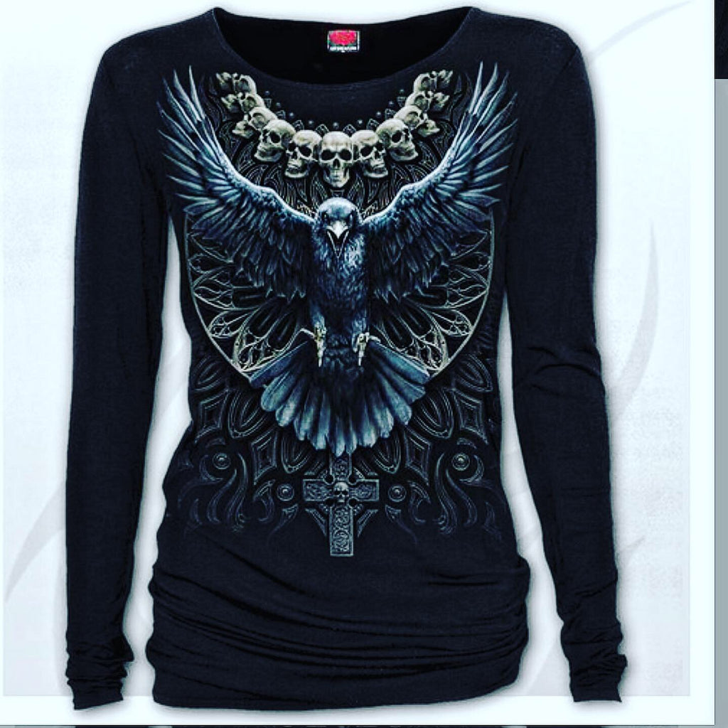 Raven skull, baggy long sleeve t’ shirt