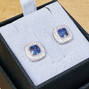 925 Silver Square Tanzanite CZ and CZ Stud Earrings