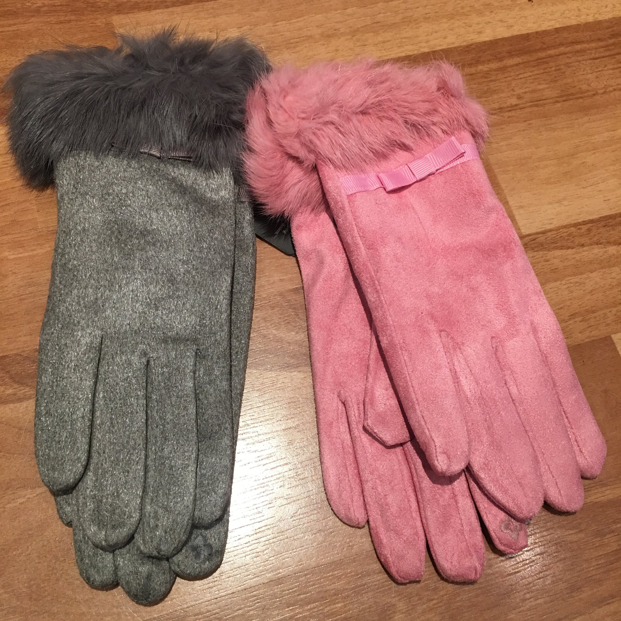 Suedette Gloves with Real Fur Trim