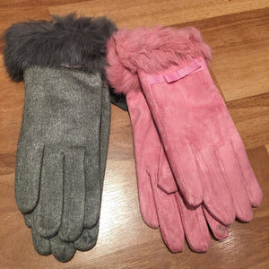 Suedette Gloves with Real Fur Trim