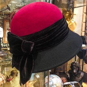 2 Tone Wool Cloche Hat with Velvet Band