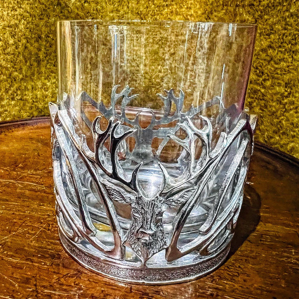 Pewter stag and thistle whisky glass