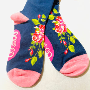 Knee High Socks - Blue Floral Vines