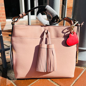 Leather Crossbody Bag with Double Tassels