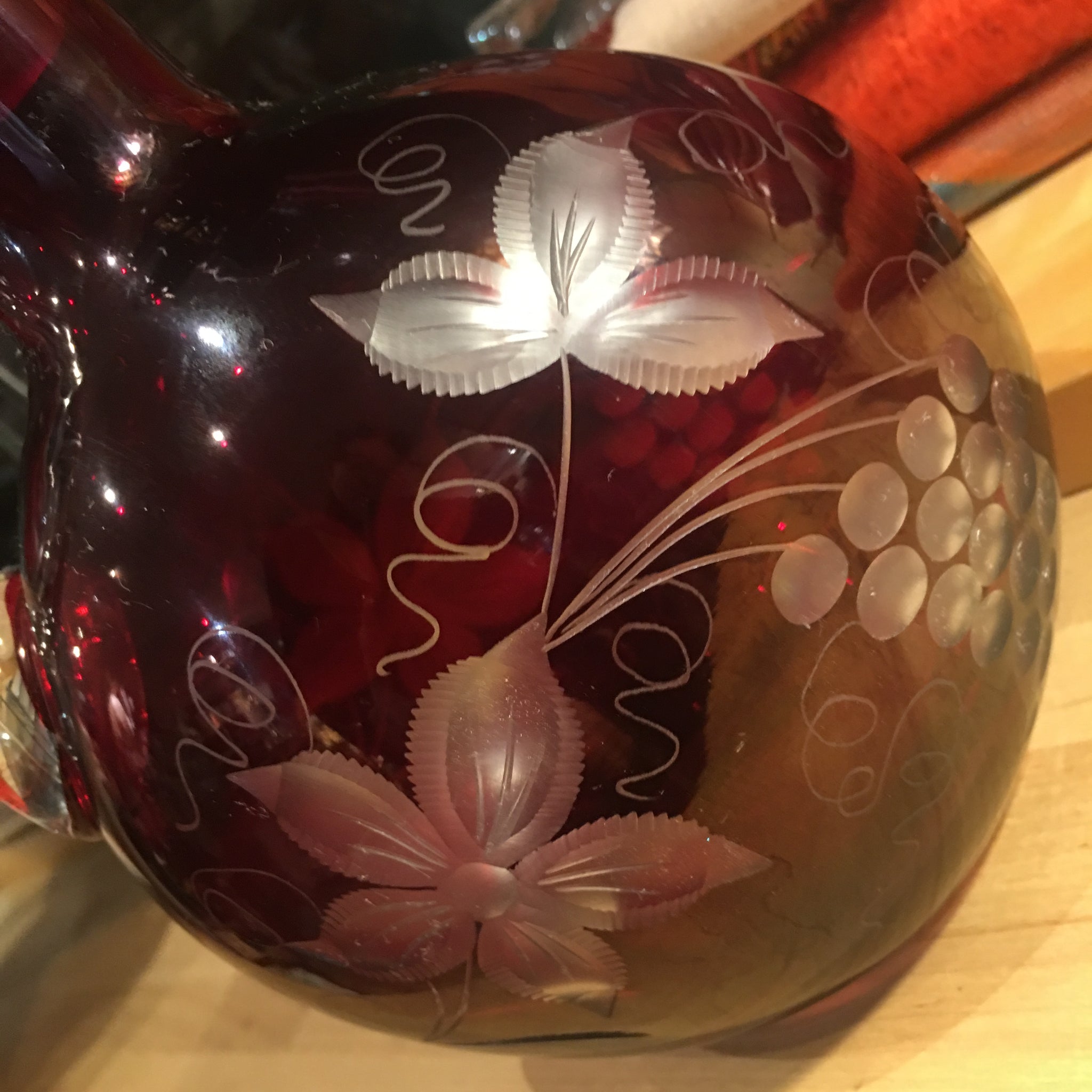 Ruby Overlay Cut Glass Decanter
