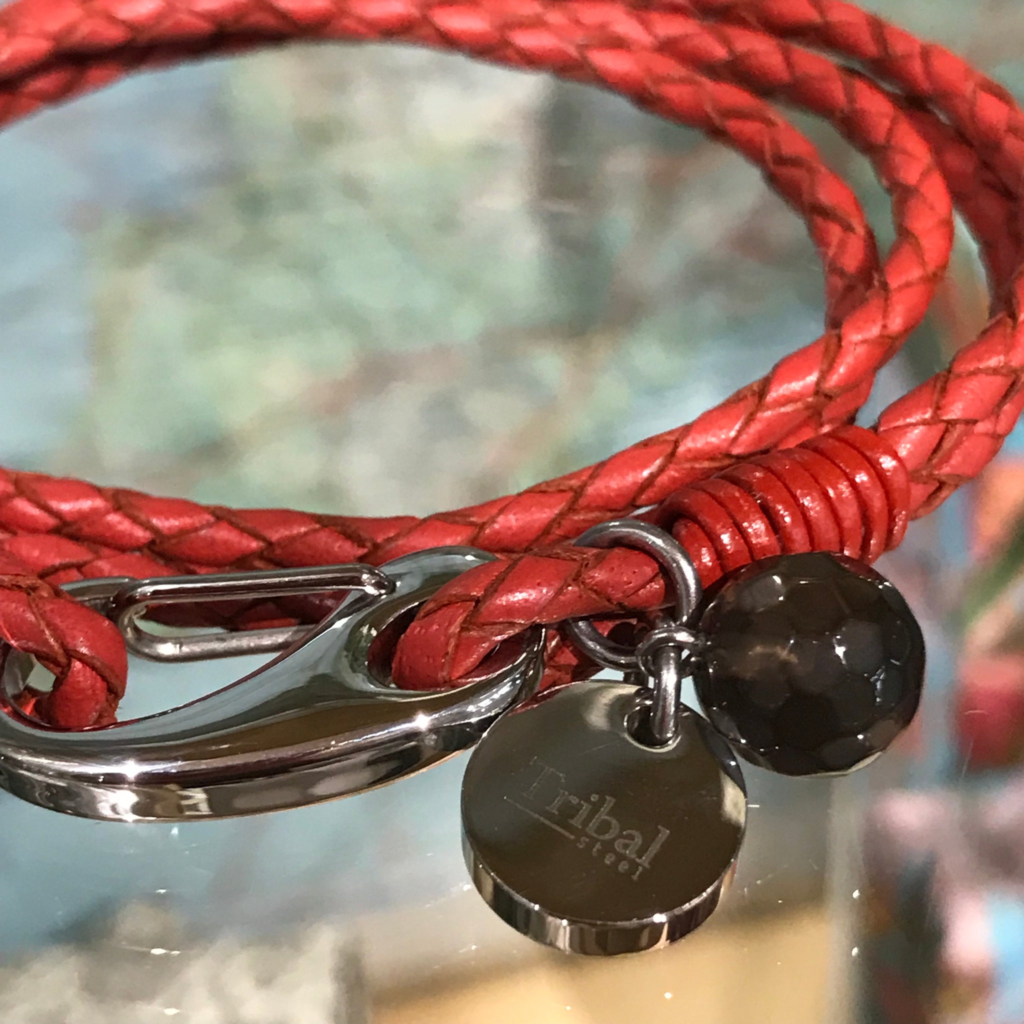 Four strand Plaited Leather Bracelet with Charm