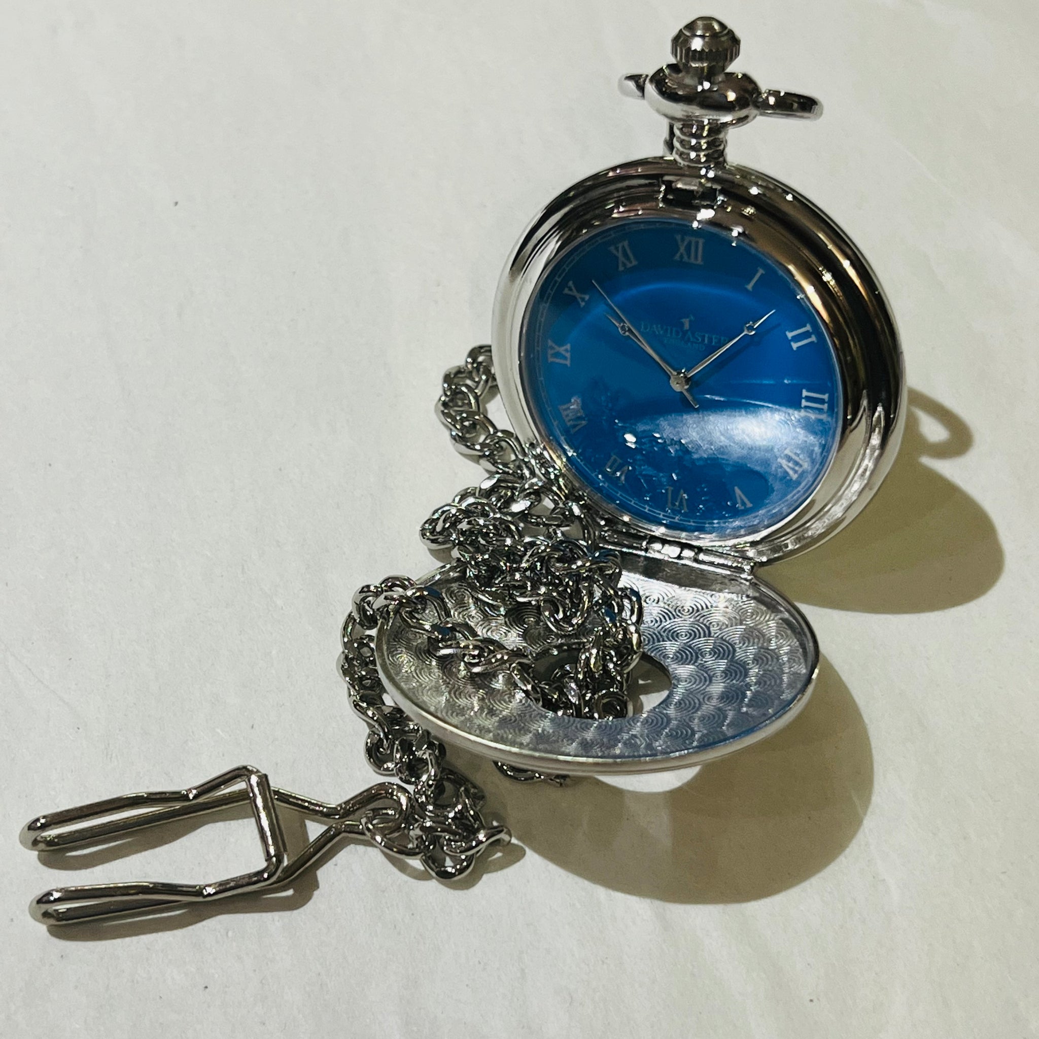Stainless Steel Blue Half Hunter Pocket Watch