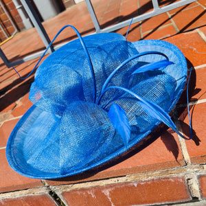 Large Brim Sinamay Hat with Bow and Feathers