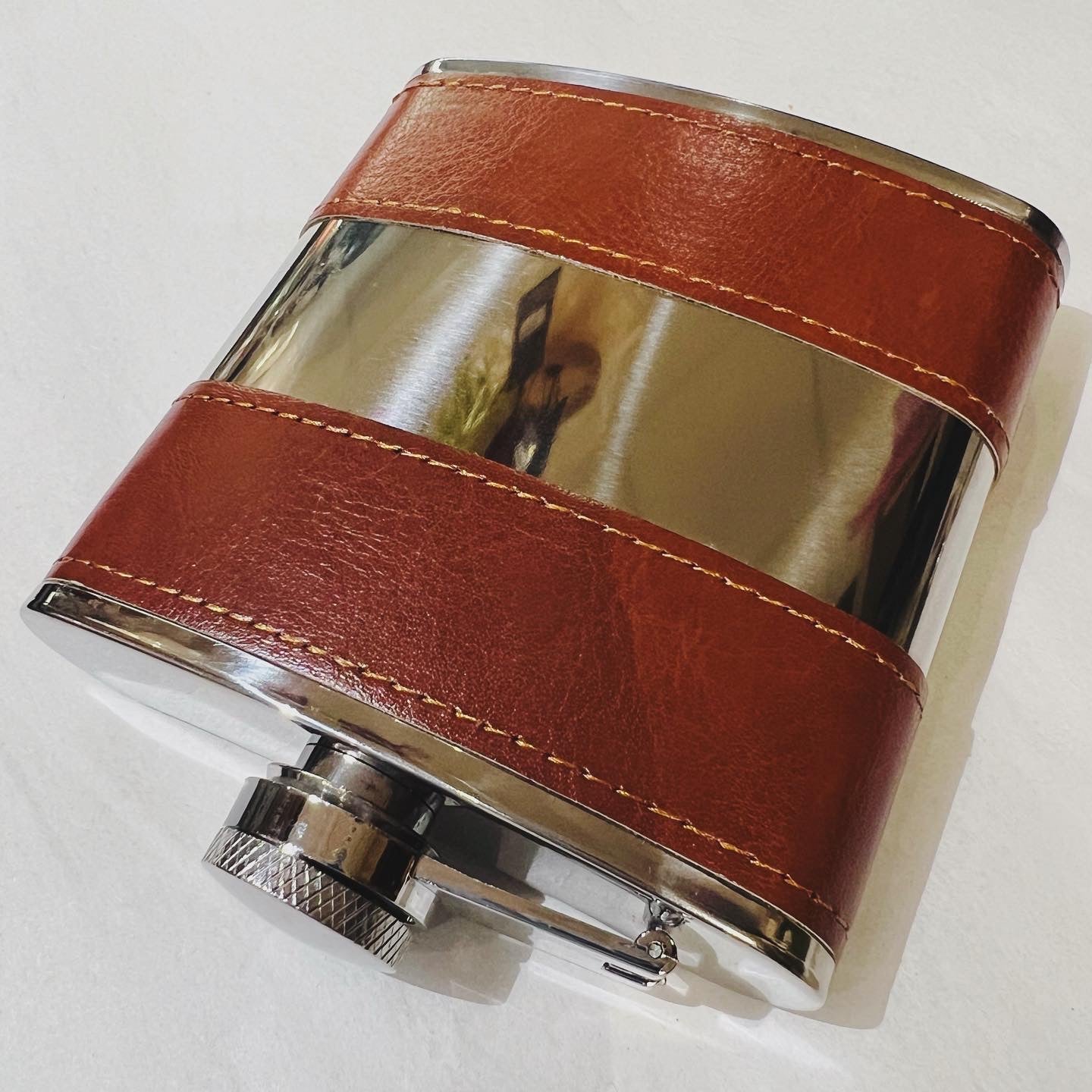 Hip Flask with Brown Leather Bands