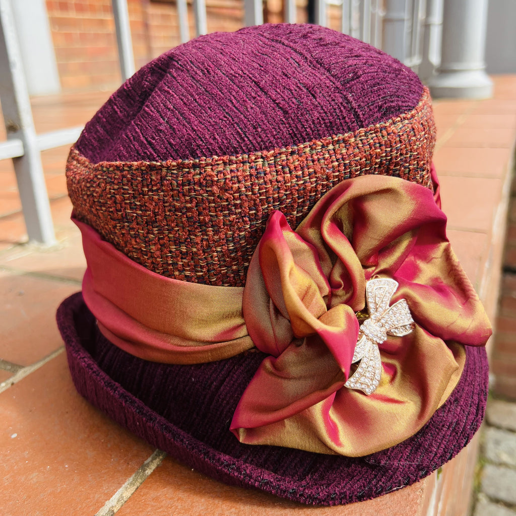Janet Tapestry Cloche With Sash Gold Bow Brooch