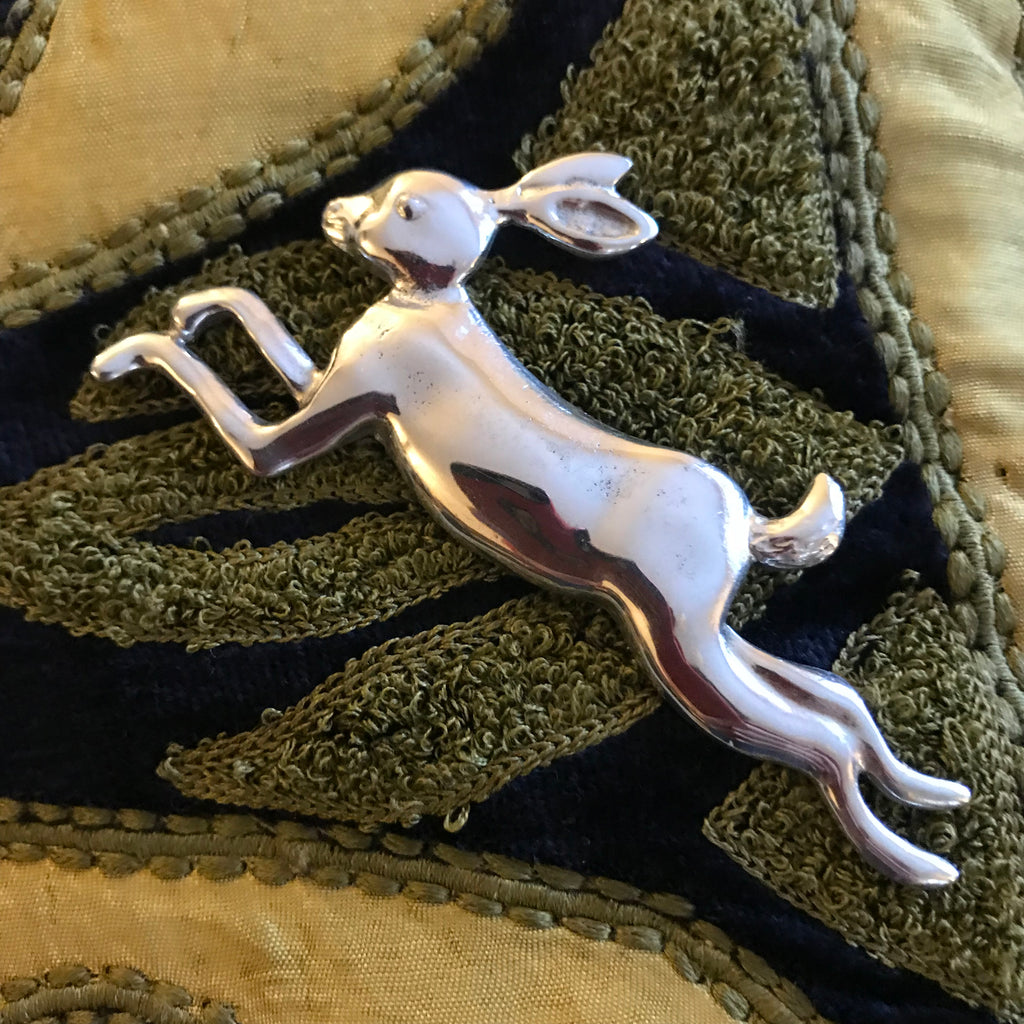 Pewter leaping hare brooch