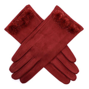 Suedette Gloves with 3 Pom Poms