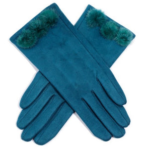Suedette Gloves with 3 Pom Poms
