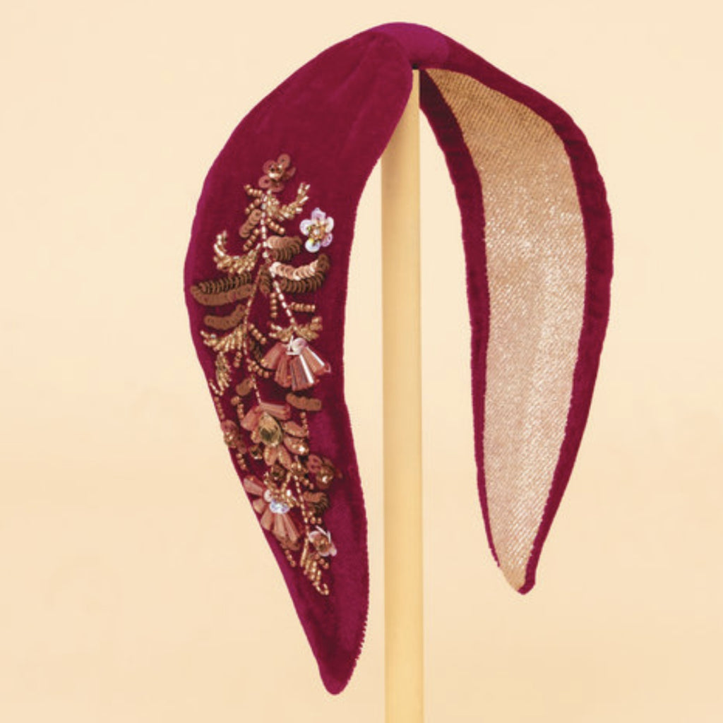 Headband - Golden Flowers - Fuchsia